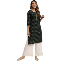 Rangita Green Cotton Knee Length Printed Straight Kurti For Women | Kurta For Women_L