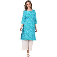 Rangita Turquoise Rayon Knee Length Printed Straight Kurti For Women | Kurta For Women_M