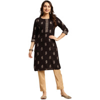 Rangita Black Rayon Knee Length Printed Straight Kurti For Women | Kurta For Women_M