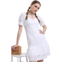 Ketch Women's Polyester Blend Modern Midi Casual Dress (Khj6000271_White