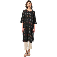 Rangita Black Rayon Calf Length Printed Straight Kurti For Women | Kurta For Women_L