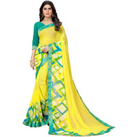 Rangita Women Yellow Abstract Printed Georgette Saree With Blouse Piece