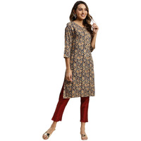 Rangita Navy Rayon Knee Length Printed Straight Kurti For Women | Kurta For Women_L
