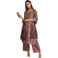 Ketch Women's Polyester Ethnic Set (Khk3000735_Brown_Xl)