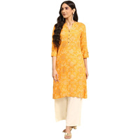Rangita Women Rayon Yellow Gold Printed Calf Length Straight Kurti_8905723160074
