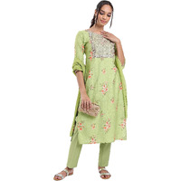 Ketch Women's Polyester Blend Ethnic Set (Khk3000757_Green_L)