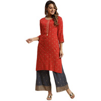 Rangita Red Rayon Calf Length Printed Straight Kurti For Women | Kurta For Women_3Xl