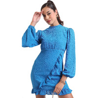 Ketch Polyester Womens Western Casual Fit Dress Standard Length (Khj6000283_Blue_M)