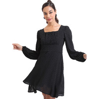 Ketch Polyester Womens Western Casual Fit Dress Standard Length (Khj6000287_Black_L)