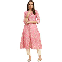 Rangita Pink Chanderi Calf Length Printed Flared Kurti For Women | Kurta For Women_L