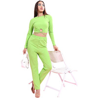 Ketch Polyester Blend Women Fashion Wear Casual Fit Co-Ord Set Standard Length Playwear Dress (Khce000081_Lime Green_M)