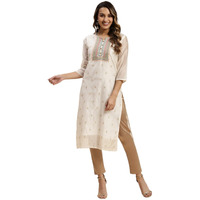 Rangita Cream Chanderi Calf Length Embroidered Straight Kurti For Women | Kurta For Women_3Xl