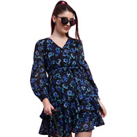 Ketch Women's Polyester Wrap Mini Dress (Khj6000299_Blue