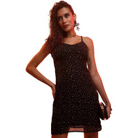 Ketch Polyester Womens Western Casual Fit Dress Standard Length (Khj6000301_Black_M)