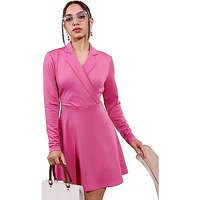 Ketch Polyester Blend Womens Fashion Wear Casual Fit Dress Standard Length (Khj6000319_Pink_Xs)