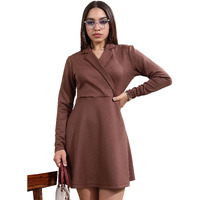Ketch Polyester Blend Womens Fashion Wear Casual Fit Dress Standard Length (Khj6000321_Brown_Xs)