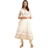 Rangita Cream Rayon Calf Length Printed Flared Kurti For Women | Kurta For Women_M