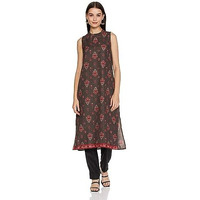 Ketch Women's Polyester Kurta With Pant (Khk3000801_Black