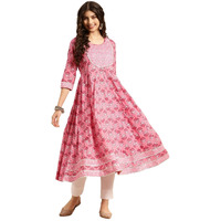 Rangita Pink Cotton Calf Length Printed Anarkali Kurti For Women | Kurta For Women_S