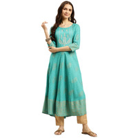 Rangita Green Rayon Calf Length Embroidered Anarkali Kurti For Women | Kurta For Women_M