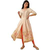 Rangita Cream Cotton Calf Length Embroidered Front Slit Kurti For Women | Kurta For Women_3Xl