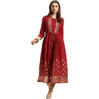 Rangita Maroon Rayon Calf Length Printed Double Layered Kurti For Women | Kurta For Women_S