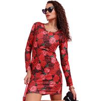 Ketch Polyester Blend Women Fashion Wear Casual Fit Dress Standard Length (Khj6000361_Red /Multi_S)