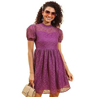 Ketch Polyester Womens Western Casual Fit Dress Standard Length (Khj6000365_Purple_L)