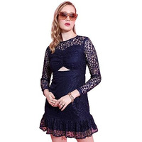 Ketch Polyester Womens Western Casual Fit Dress Standard Length (Khj6000367_Navy_L)
