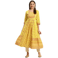 Rangita Green Cotton Calf Length Printed Anarkali Kurti For Women | Kurta For Women_3Xl