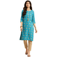 Rangita Turquoise Rayon Printed Straight Kurta With Pant | Kurta Set For Women_2Xl