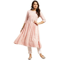 Rangita Peach Rayon Calf Length Printed Flared Kurti For Women | Kurta For Women_Xl