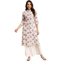 Rangita Off White Rayon Calf Length Printed Front Slit Kurti For Women | Kurta For Women_Xl