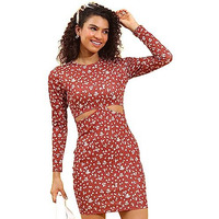 Ketch Polyester Blend Womens Fashion Wear Casual Fit Dress Standard Length (Khj6000391_Maroon/Multi_S)