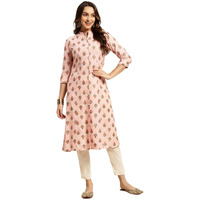 Rangita Peach Rayon Calf Length Printed Front Slit Kurti For Women | Kurta For Women_2Xl