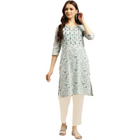 Rangita Green Cotton Printed Straight Kurta With Pant | Kurta Set For Women_M