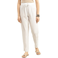 Rangita Women Rayon White Solid Ankle Length Straight Pant, S
