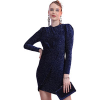 Ketch Polyester Blend Womens Fashion Wear Party Fit Dress Standard Length (Khj6000433_Blue/Black_S)