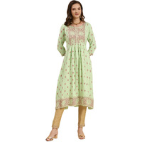 Rangita Mint Green Rayon Calf Length Embroidered Flared Kurti For Women | Kurta For Women_2Xl