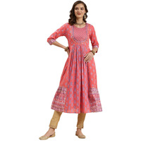 Rangita Pink Cotton Calf Length Embroidered Anarkali Kurti For Women | Kurta For Women_2Xl
