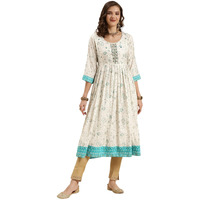 Rangita Off White Silk Calf Length Embroidered Anarkali Kurti For Women | Kurta For Women_Xl