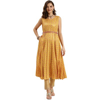Rangita Mustard Rayon Calf Length Printed Flared Kurti For Women | Kurta For Women_Xl