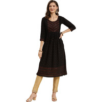 Rangita Black Rayon Calf Length Embroidered A-Line Kurti For Women | Kurta For Women_2Xl