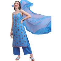Ketch Women's Polyester Ethnic Set (Khk3000951_Blue