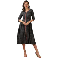 Rangita Women Grey Rayon Embroidered Floor Length Flared Ethnic Gown, M