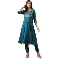 Rangita Blue Silk Printed Anarkali Kurta With Pant | Kurta Set For Women_L