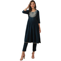 Rangita Teal Silk Embroidered Nayra Kurta With Pant | Kurta Set For Women_M