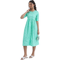 Ketch Cotton Blend Women Regular Fit Sea/Green Dress Knee-Length Kha1000063