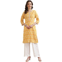 Rangita Yellow Rayon Knee Length Printed Straight Kurti For Women | Kurta For Women_Xl