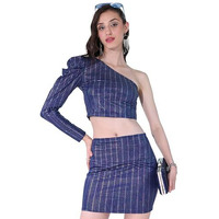 Ketch Women's Polyester Mini Co-Ord Set (Khce000096_Blue/Silver Multi